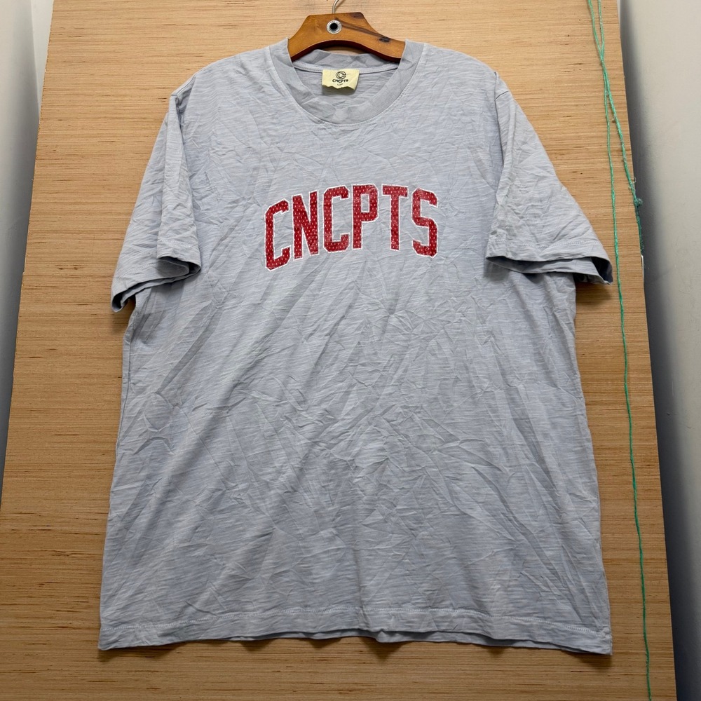 CNCPTS Concepts Mens XL Grey Slub Knit Varsity Logo Graphic T-Shirt Short Sleeve